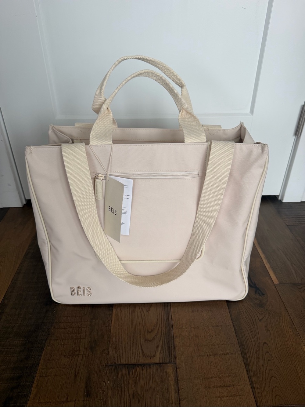 NWT BEIS Light Cream East to West Tote with Dual Carry Straps
